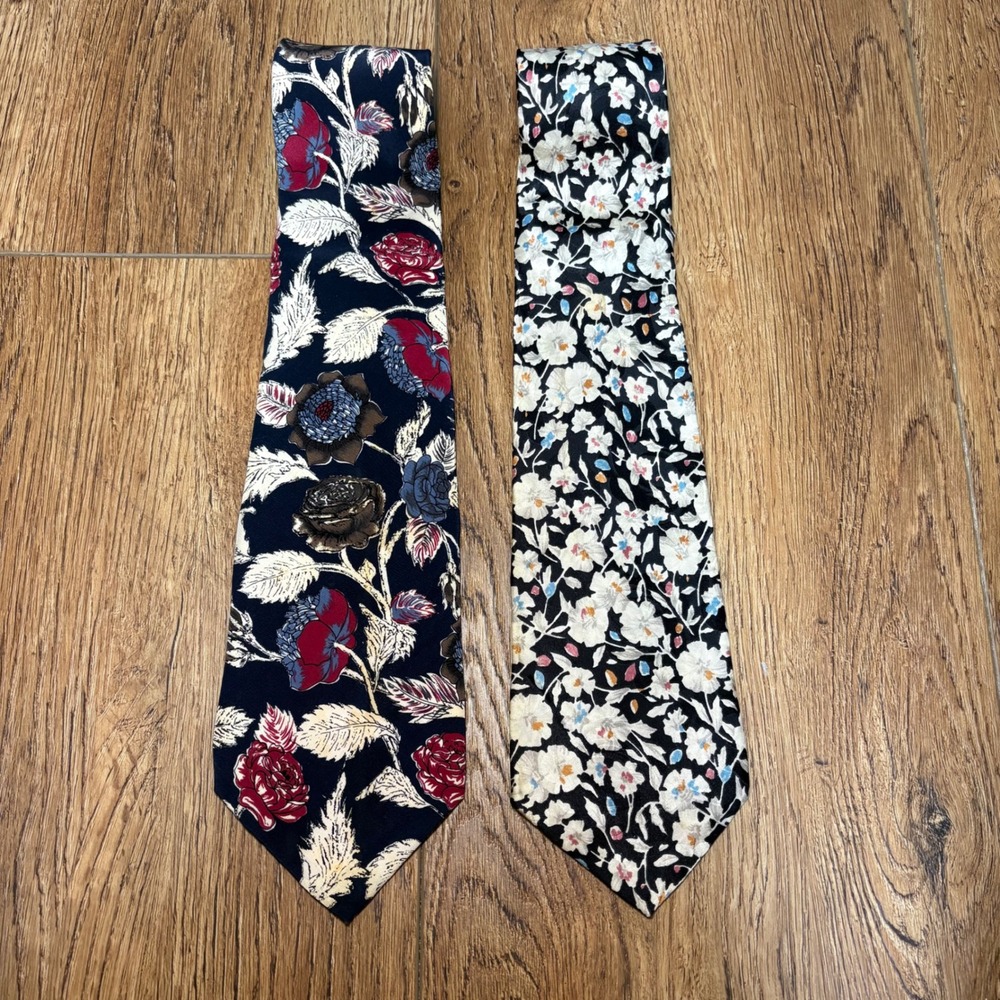 Lot of 2 VTG Floral Silk Ties Zylos George Machado & Cravats by Mr‎ R USA flaw